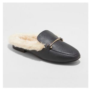 Rebe Faux Leather Fur Backless Mules - A New Day